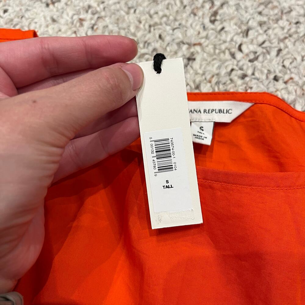 NWT Banana Republic Cotton Poplin Cinch Waist Mini Dress Sz S Tall Blood Orange - Picture 3 of 7